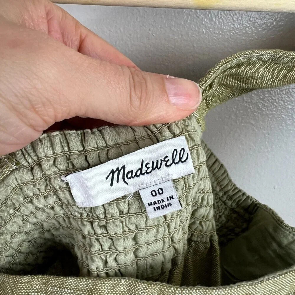 Madewell Cap Sleeve Tie Jumpsuit Size 00 Green Linen Blend Minimal Preppy Casual - Picture 4 of 12